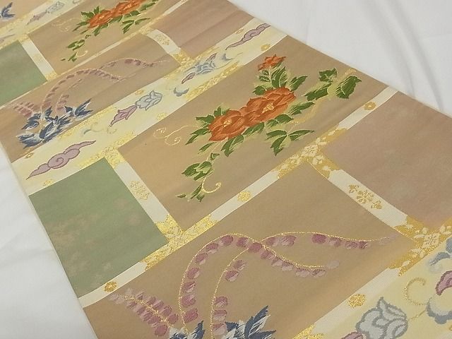平和屋着物■六通柄袋帯 唐織 草花欄間文 金糸 正絹 逸品 A-tn2360