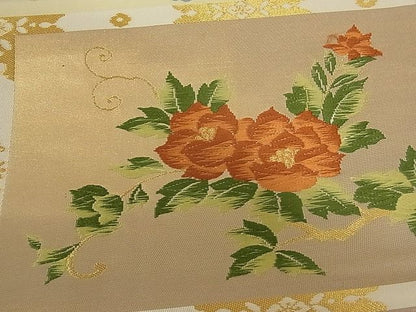 平和屋着物■六通柄袋帯 唐織 草花欄間文 金糸 正絹 逸品 A-tn2360