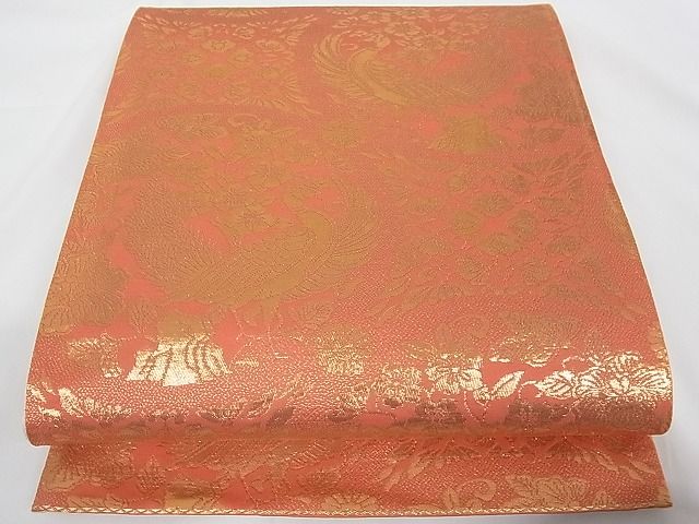 平和屋着物■六通柄袋帯 孔雀花文 金糸 正絹 逸品 A-tn2379