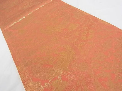 平和屋着物■六通柄袋帯 孔雀花文 金糸 正絹 逸品 A-tn2379