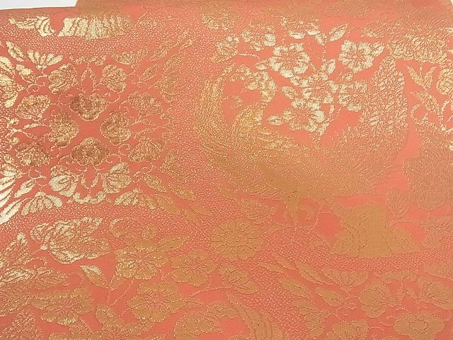 平和屋着物■六通柄袋帯 孔雀花文 金糸 正絹 逸品 A-tn2379