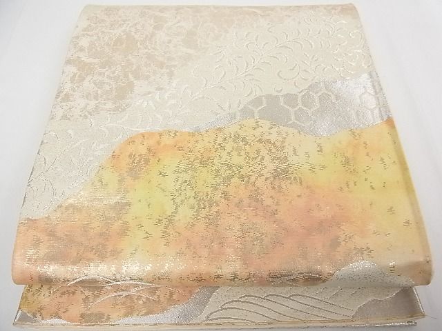 平和屋着物■六通柄袋帯 道長文 銀糸 正絹 逸品 A-tn2494