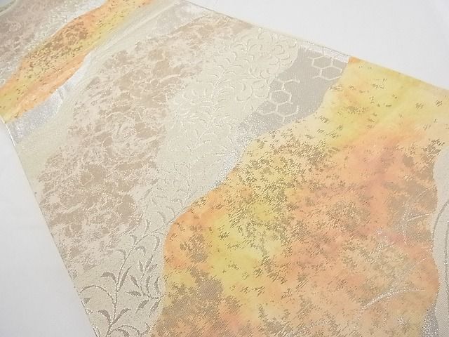 平和屋着物■六通柄袋帯 道長文 銀糸 正絹 逸品 A-tn2494