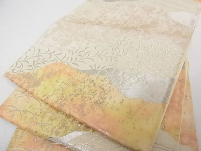 平和屋着物■六通柄袋帯 道長文 銀糸 正絹 逸品 A-tn2494