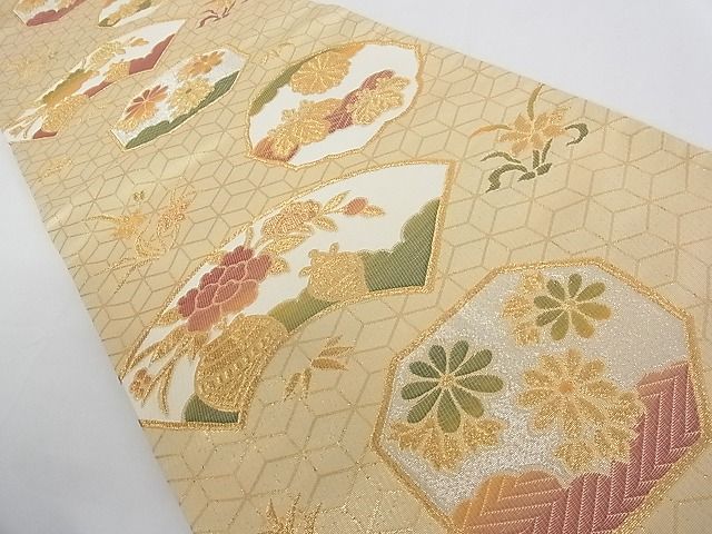 平和屋着物■六通柄袋帯 地紙草花文 金糸 A-tn2522