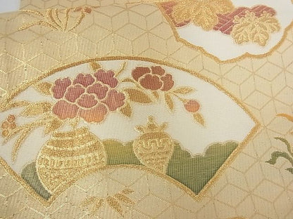 平和屋着物■六通柄袋帯 地紙草花文 金糸 A-tn2522