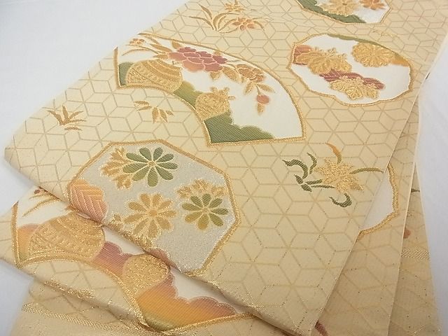 平和屋着物■六通柄袋帯 地紙草花文 金糸 A-tn2522
