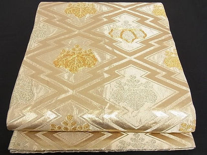 平和屋着物■六通柄袋帯 駒刺繍 五三の桐 金糸 正絹 逸品 B-jd1538