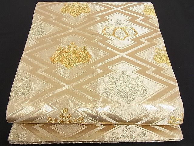 平和屋着物■六通柄袋帯 駒刺繍 五三の桐 金糸 正絹 逸品 B-jd1538