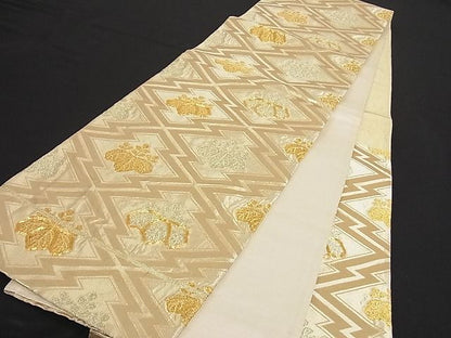 平和屋着物■六通柄袋帯 駒刺繍 五三の桐 金糸 正絹 逸品 B-jd1538