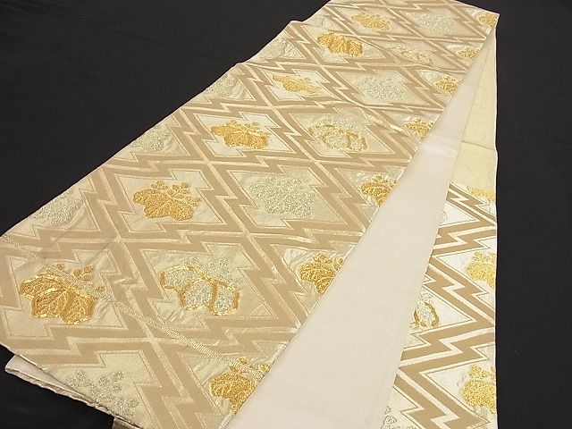 平和屋着物■六通柄袋帯 駒刺繍 五三の桐 金糸 正絹 逸品 B-jd1538