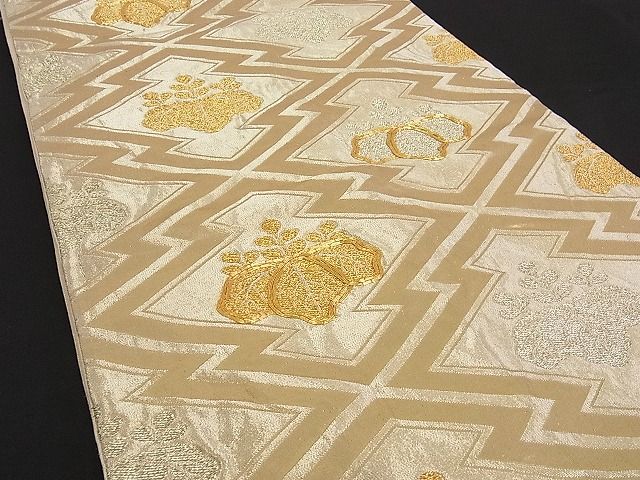 平和屋着物■六通柄袋帯 駒刺繍 五三の桐 金糸 正絹 逸品 B-jd1538