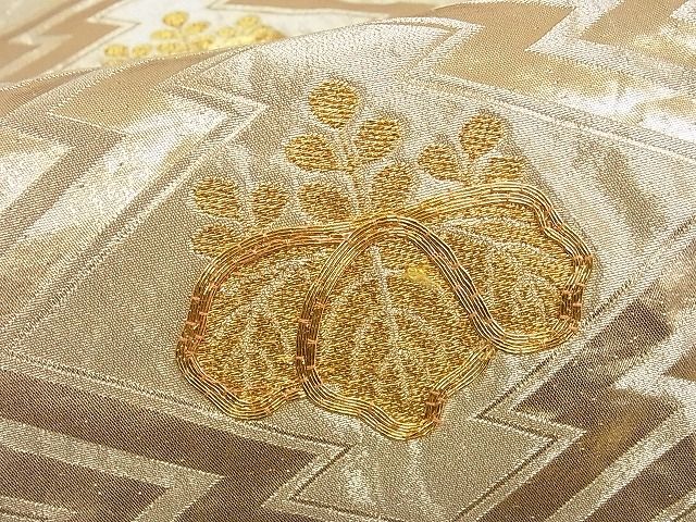 平和屋着物■六通柄袋帯 駒刺繍 五三の桐 金糸 正絹 逸品 B-jd1538