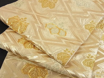 平和屋着物■六通柄袋帯 駒刺繍 五三の桐 金糸 正絹 逸品 B-jd1538