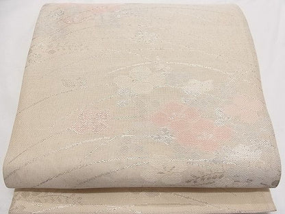 平和屋着物■夏物 六通柄袋帯 草花文 銀糸 正絹 逸品 B-ph6334