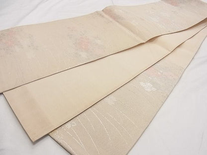 平和屋着物■夏物 六通柄袋帯 草花文 銀糸 正絹 逸品 B-ph6334