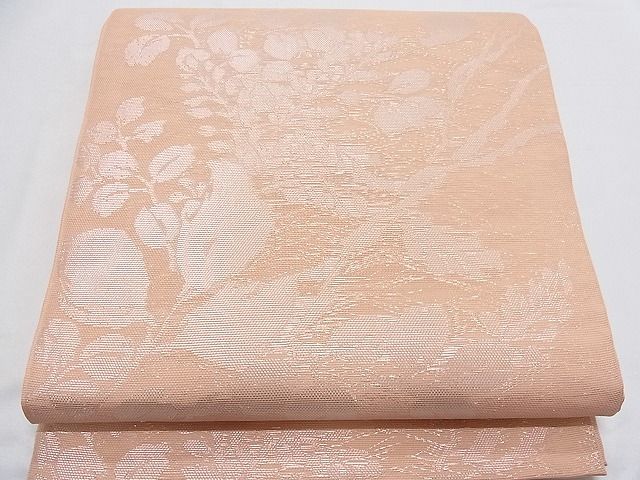 平和屋着物■夏物 六通柄袋帯 枝花文 銀糸 一斤染色 正絹 逸品 B-ph6339