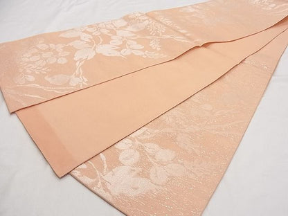 平和屋着物■夏物 六通柄袋帯 枝花文 銀糸 一斤染色 正絹 逸品 B-ph6339