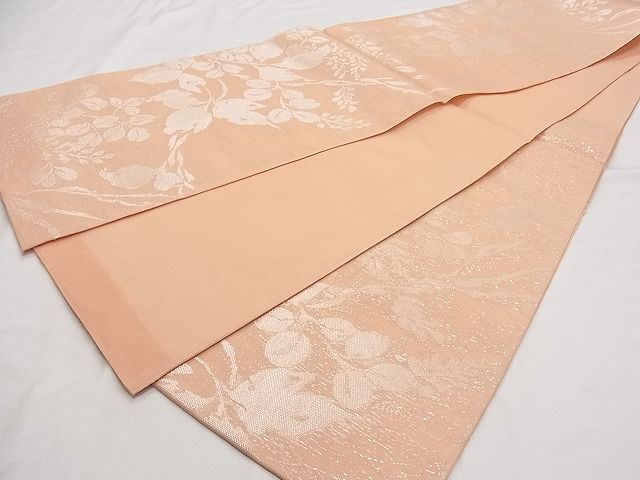 平和屋着物■夏物 六通柄袋帯 枝花文 銀糸 一斤染色 正絹 逸品 B-ph6339