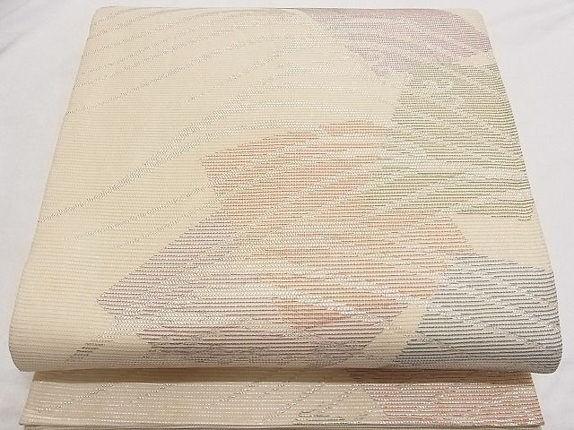 平和屋着物■夏物 六通柄袋帯 色紙重ね立波文 銀糸 正絹 逸品 B-ph6347