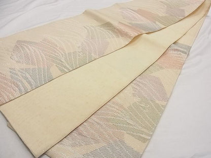 平和屋着物■夏物 六通柄袋帯 色紙重ね立波文 銀糸 正絹 逸品 B-ph6347