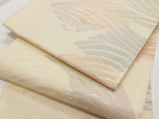 平和屋着物■夏物 六通柄袋帯 色紙重ね立波文 銀糸 正絹 逸品 B-ph6347