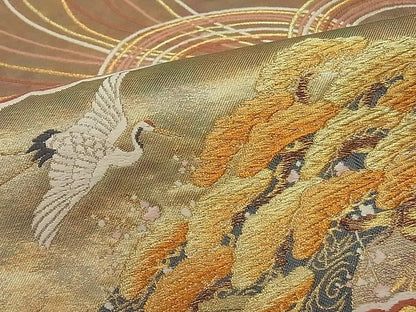 平和屋着物■六通太鼓柄袋帯 唐織 檜扇飛鶴花松文 金糸 逸品 CAAB1933rv