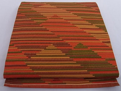 平和屋着物■六通柄袋帯 変わり縞 正絹 逸品 A-az5299