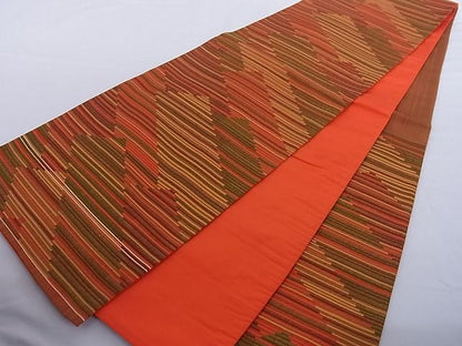 平和屋着物■六通柄袋帯 変わり縞 正絹 逸品 A-az5299
