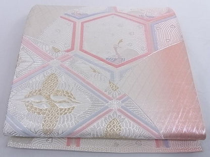 平和屋着物■六通柄袋帯 鶴 孔雀 金銀糸 正絹 逸品 A-az5339