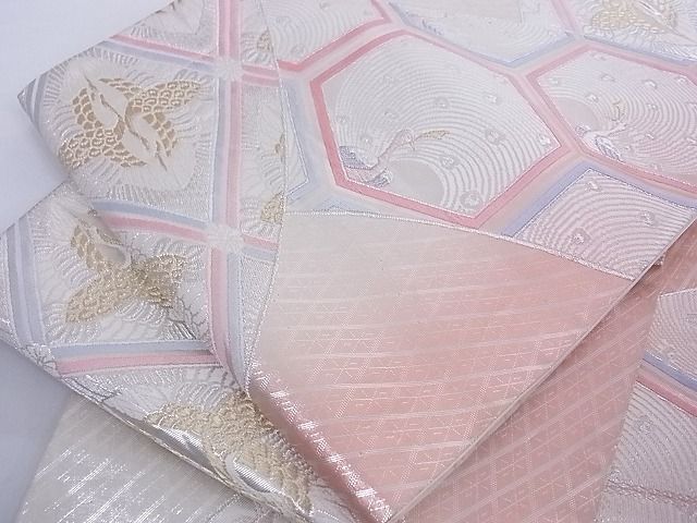 平和屋着物■六通柄袋帯 鶴 孔雀 金銀糸 正絹 逸品 A-az5339