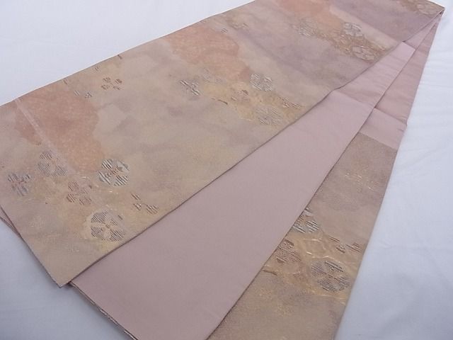 平和屋着物■六通柄袋帯 雲取り吉祥花文 引箔 正絹 逸品 A-az5397