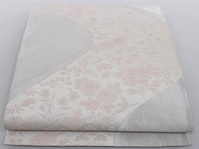 平和屋着物■六通柄袋帯 唐織 流水花鳥文 銀糸 正絹 逸品 A-az5937