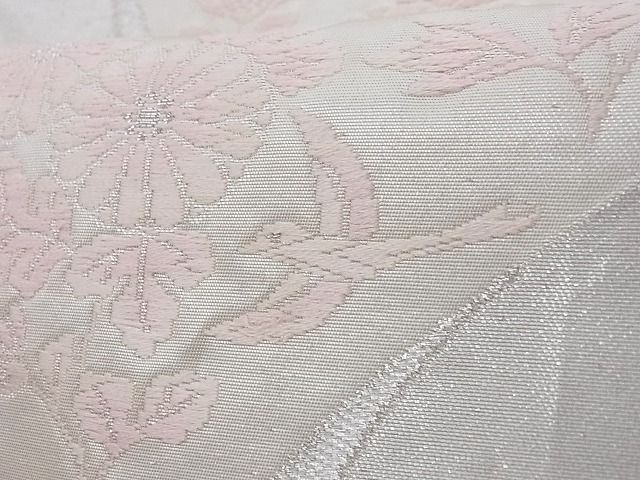 平和屋着物■六通柄袋帯 唐織 流水花鳥文 銀糸 正絹 逸品 A-az5937