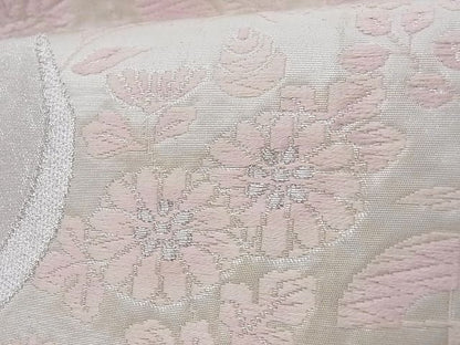 平和屋着物■六通柄袋帯 唐織 流水花鳥文 銀糸 正絹 逸品 A-az5937