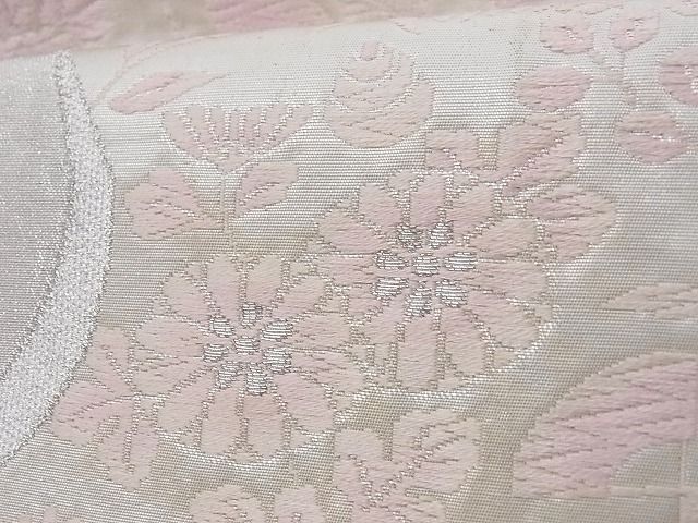 平和屋着物■六通柄袋帯 唐織 流水花鳥文 銀糸 正絹 逸品 A-az5937
