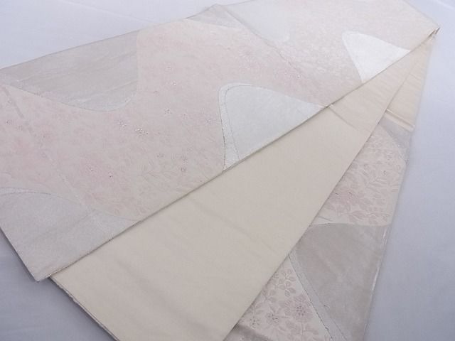 平和屋着物■六通柄袋帯 唐織 流水花鳥文 銀糸 正絹 逸品 A-az5937