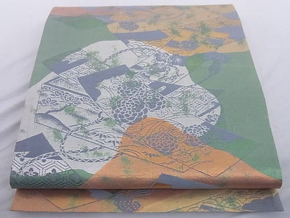 平和屋着物■六通柄袋帯 短冊花文 引箔 正絹 逸品 A-az5858