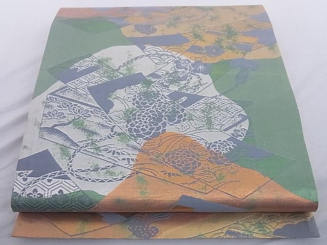 平和屋着物■六通柄袋帯 短冊花文 引箔 正絹 逸品 A-az5858