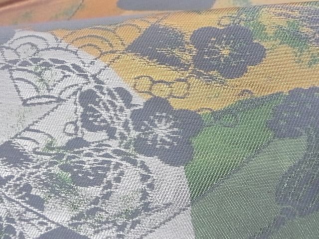 平和屋着物■六通柄袋帯 短冊花文 引箔 正絹 逸品 A-az5858