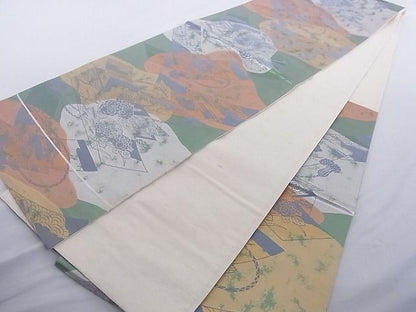 平和屋着物■六通柄袋帯 短冊花文 引箔 正絹 逸品 A-az5858