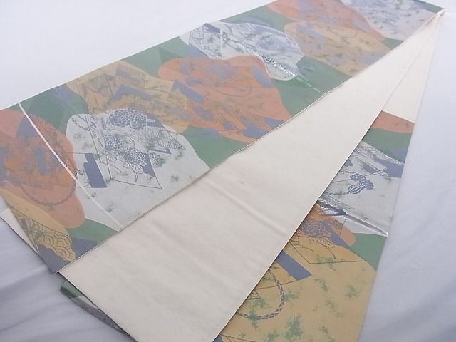 平和屋着物■六通柄袋帯 短冊花文 引箔 正絹 逸品 A-az5858