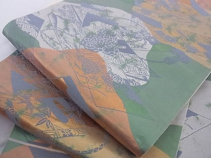 平和屋着物■六通柄袋帯 短冊花文 引箔 正絹 逸品 A-az5858