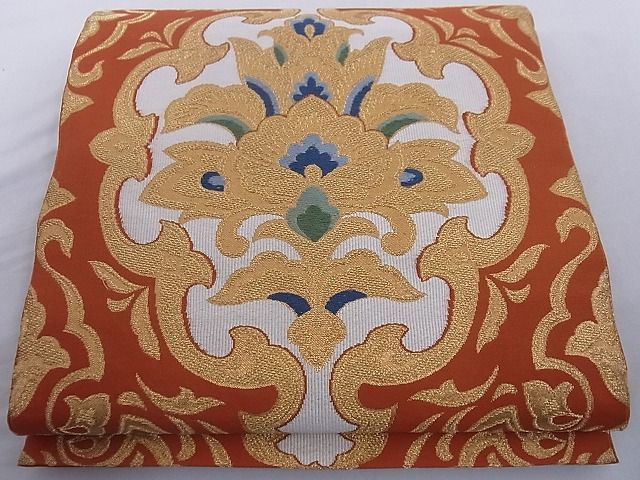平和屋着物■六通柄袋帯 花唐草文 金糸 正絹 逸品 A-az6106