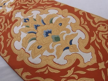 平和屋着物■六通柄袋帯 花唐草文 金糸 正絹 逸品 A-az6106