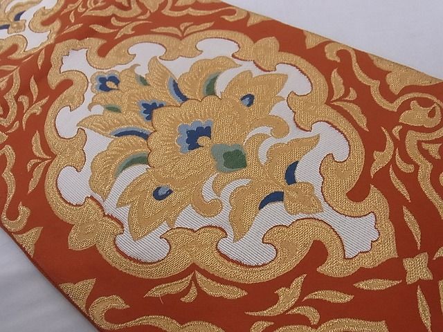 平和屋着物■六通柄袋帯 花唐草文 金糸 正絹 逸品 A-az6106