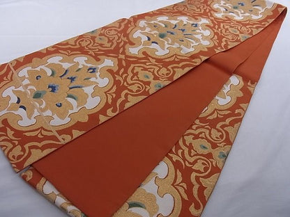 平和屋着物■六通柄袋帯 花唐草文 金糸 正絹 逸品 A-az6106