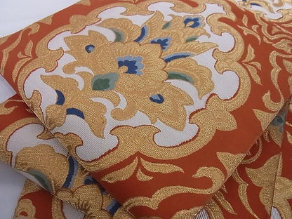 平和屋着物■六通柄袋帯 花唐草文 金糸 正絹 逸品 A-az6106