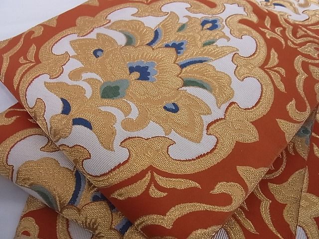 平和屋着物■六通柄袋帯 花唐草文 金糸 正絹 逸品 A-az6106