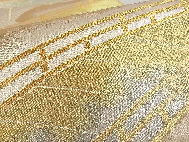 平和屋着物■六通柄袋帯 渡橋風景文 金銀糸 正絹 逸品 A-gk014